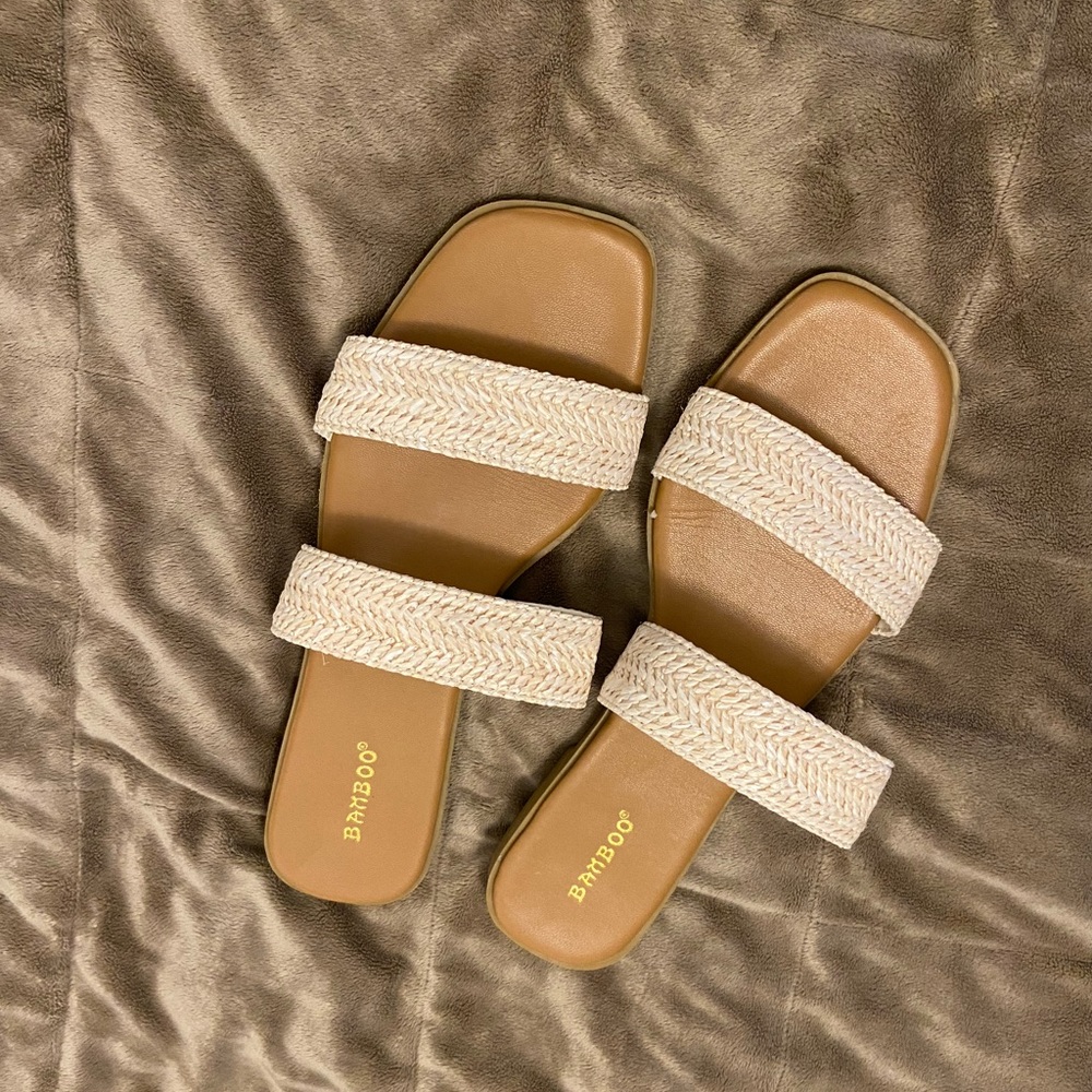Bamboo natural double strap slides